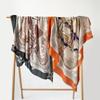 Black retro 135 square scarf autumn and winter new shawl silk scarf literary imitation cotton and linen scarf rough edge hollow out