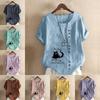 Women's Fashion Cartoon Cat Prined Short Sleeve T-shirt Loose Cotton Shirt Casual Loose Summer Blouse Tops Plus Size