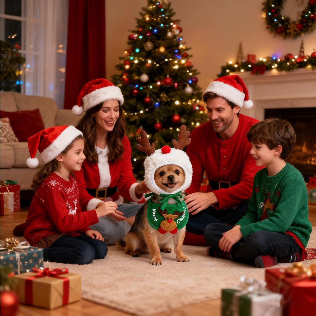 Christmas Dog Costume Set Holiday Party Cosplay Pet Hat And Bandana Apparel Dog Christmas Outfit Costumes For Photo Props