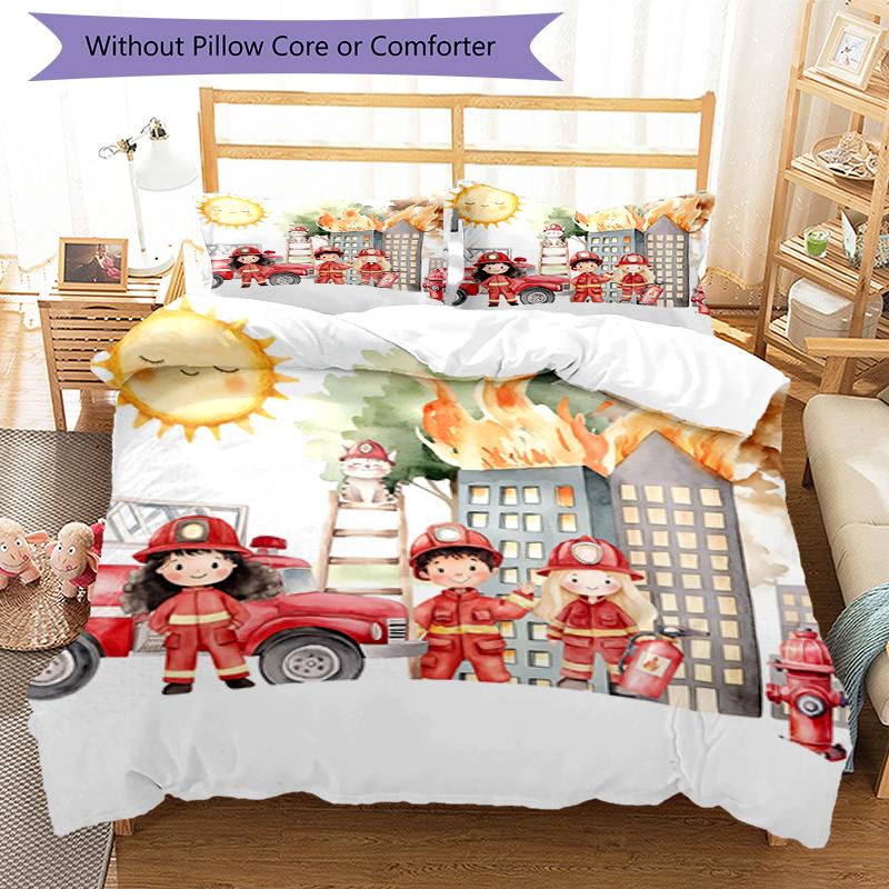 3pcs firefighters Bedding Set Duvet Cover Closure Includes 1 Duvet Cover & 2 Pillowcases, Soft and Comfortable for All Seasons.