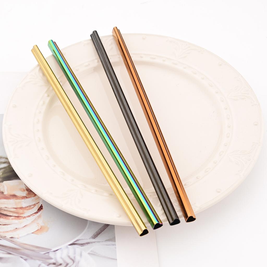 6pcs Love Type Stainless Steel Straw Fruit Juice Milkshake Cocktail Pearl Milk Tea Drinking Straw Set Kitchen Bar Accessories