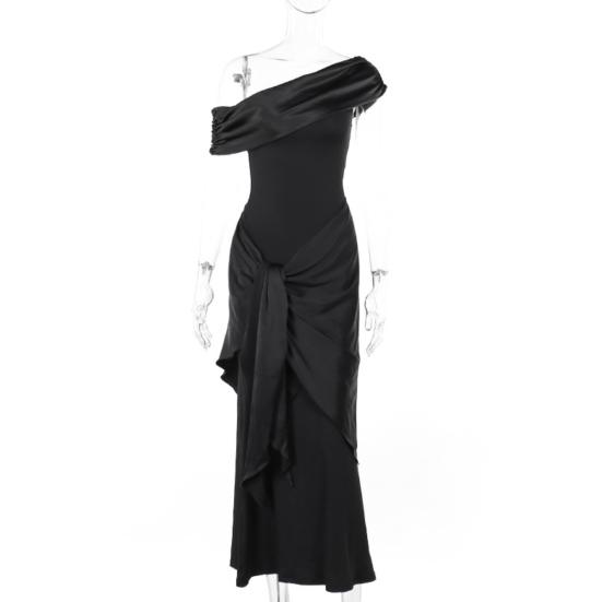 Женское вечернее платье с косым вырезом и открытыми плечами, без рукавов, со складками, на шнуровке, с нерегулярным декором