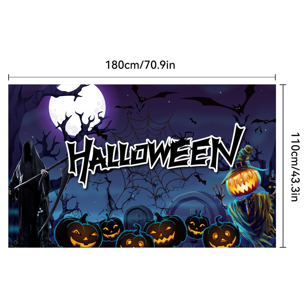1pc Horro Halloween Party Backdrop Moon Skull Pumpkin Bats Banner for Halloween Theme Party Decoration Cemetery Photocall Props