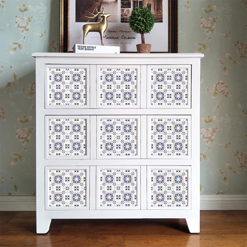 Blue Pattern Tile Sticker Kitchen Backsplash Oil-proof Bathroom Waterproof Home Decor Wall Decals Peel Stick Art Mural