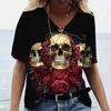 Футболка с черепами, женская рубашка, модная новая повседневная футболка с короткими рукавами, женская одежда для девочек, футболка с v-образным вырезом для женщин