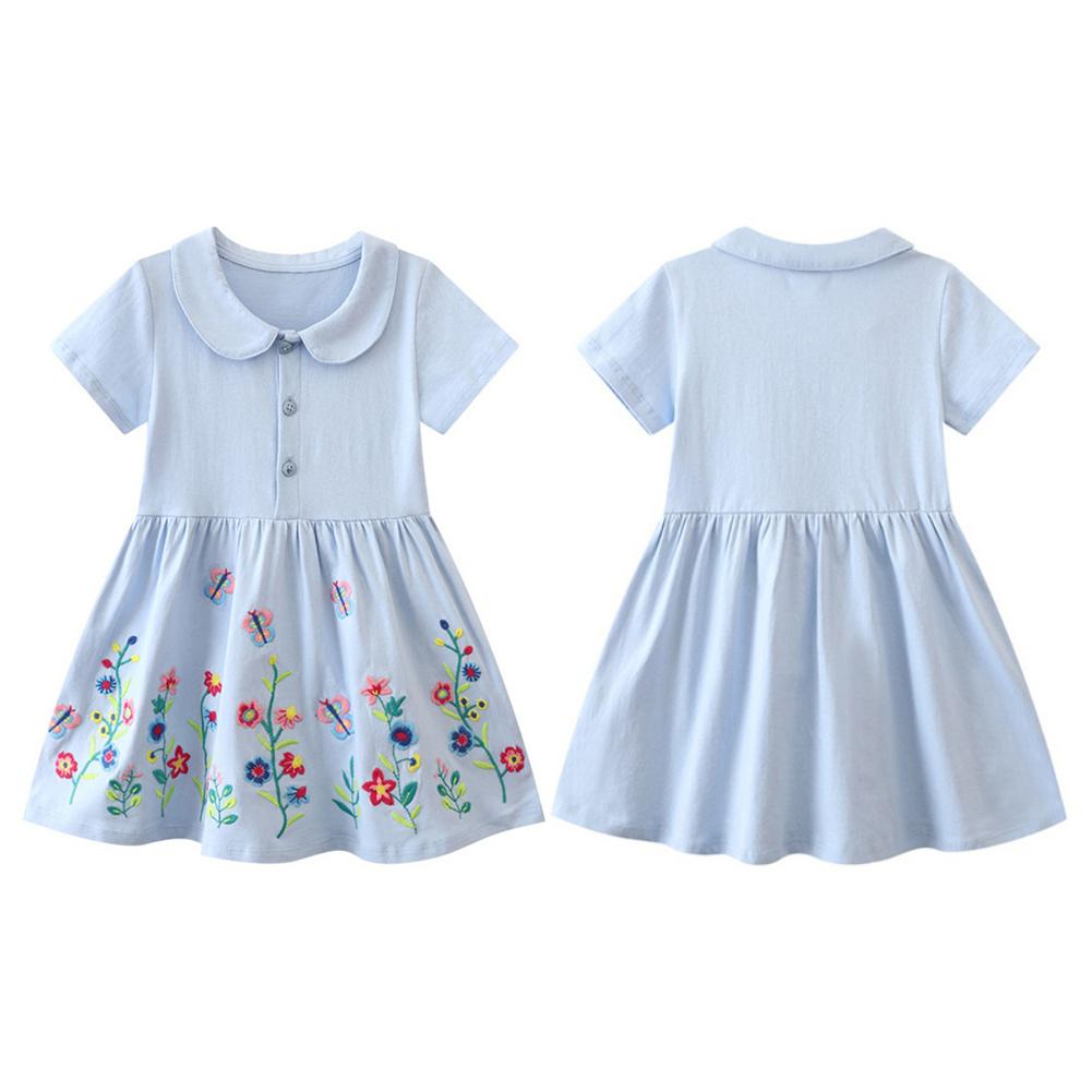 Платье принцессы с отложным воротником и короткими рукавами для детей 1–8 лет, украшенное вышивкой растений
