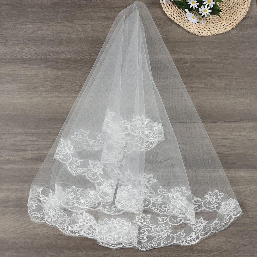 Аксессуары Двухслойная Фото Фата Короткая Простая Женская Тюлевая Свадебная Фата Кружевная Кромка Свадебная Фата