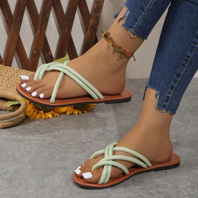 2024 новые летние женские плоские нескользящие простые однотонные шлепанцы с круглым носком женские повседневные пляжные сандалии для отдыха на мелкой подошве