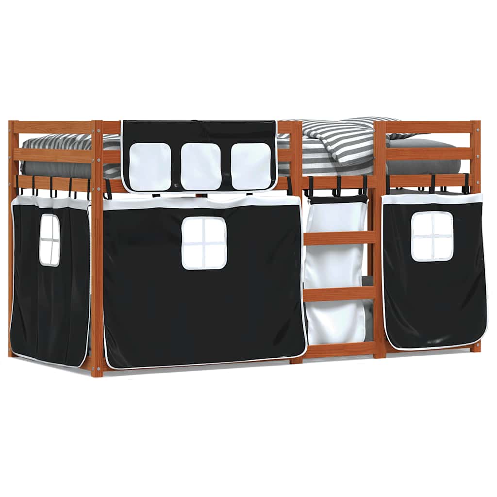 Bunk Bed with Curtains White & Black 90x200 cm Pine Wood