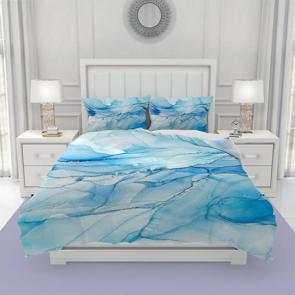 Marble Duvet Cover Set Marble Bedding Set Blue Gold Abstract Texture Kid Bedclothes Double Queen King Size Polyester Quilt Cover
