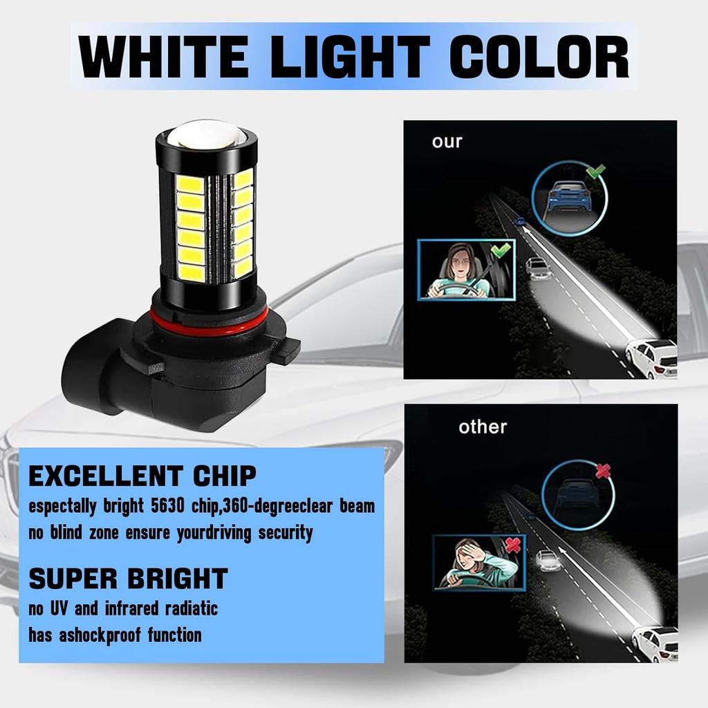 2 PCS 9005 Car Led Fog Light Bulbs, 6500K Super Bright White Anti-fog Light Bulb, 1500 Lumen 5630 33-SMD Plug and Play DRL, Universal for Cars,