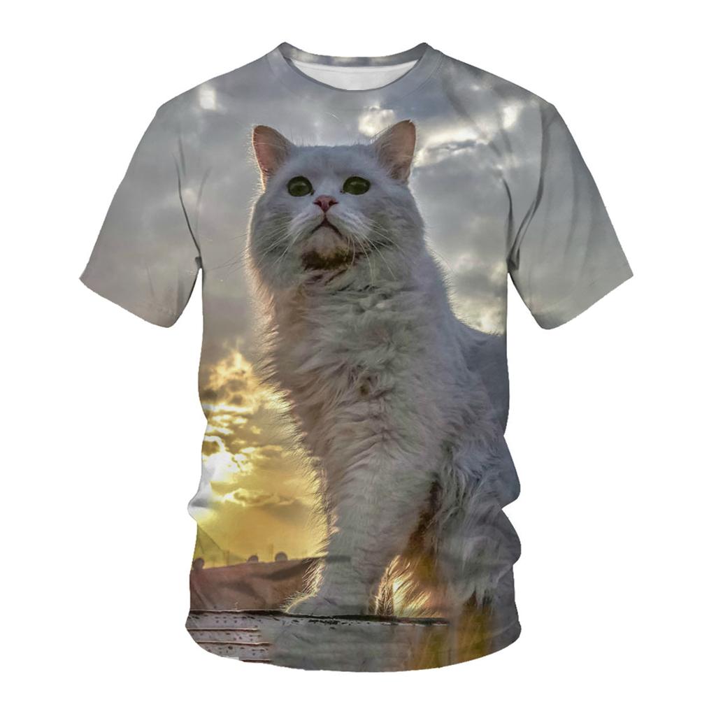 Летняя мужская футболка с 3D животным принтом, футболки с узором «ленивый кот», свободные топы с круглым вырезом и короткими рукавами для мужчин
