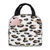 Brown and Black Leopard Series Print Pattern Lunch Bag Portable Reusable Thermal Oxford Tote Bag for Work School Travel