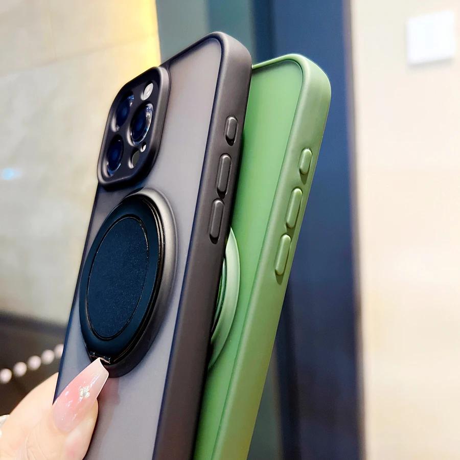 Для Magsafe Металлическое Кольцо Держатель Магнитный Чехол для iPhone 16 17 15 14 Plus 13 11 12 Pro Max Металлический Kickstand Силиконовое Покрытие Funda