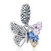 S925 Sterling Silver Ice Blue Butterfly Pendant Fit  Charms Silver S925 Original Bracelet for Jewelry Making