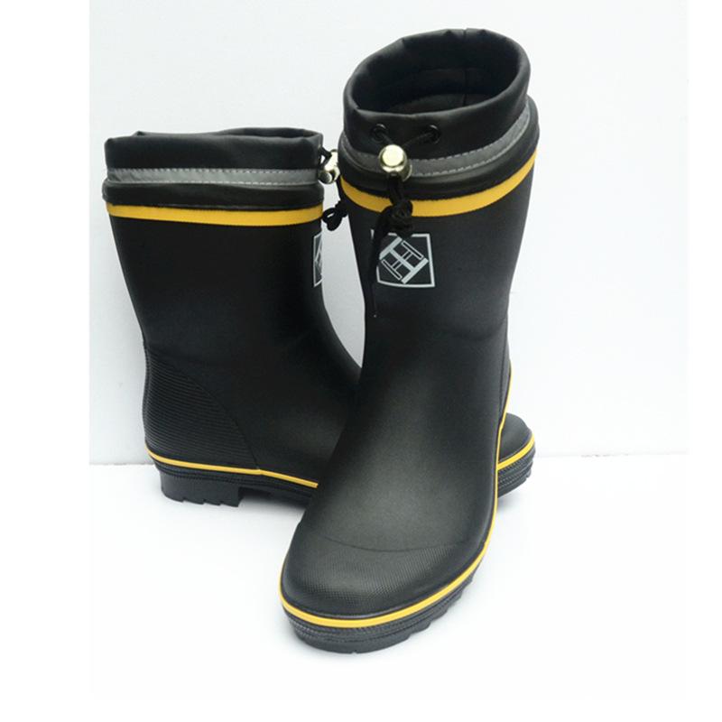H013 Мужские резиновые сапоги средней высоты с бархатной подкладкой для рыбалки и отдыха на природе - японский и корейский стиль