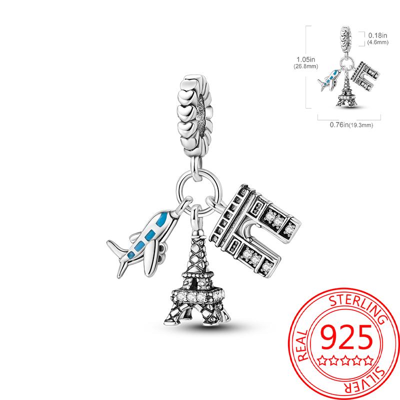 Copper Metal Paris Tower Aircraft Travel Charm Bead Component Pendant Bead Component Bead Components Compatible With Charm Bead Component Authentic