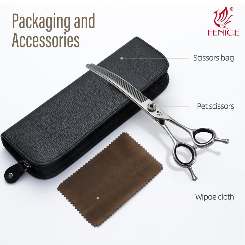 Fenice CIQ Professional 7.0/7.5 Inch JP440C Dog Grooming Scissors Curved Chunker /Thinning Scissors for Dogs Cats and Other Pets