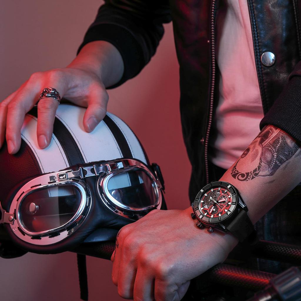 [BUREI] Мужские часы с хронографом, кварцевые, мужские часы, аналоговые, водонепроницаемые, дата, черные, с уретановым ремешком, мужские часы в подарок