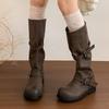 Высокие сапоги женские плоская подошва зимняя обувь дизайнерский тренд новые сапоги до колена гладиатор рыцарские элегантная женщина botas mujer zapatos