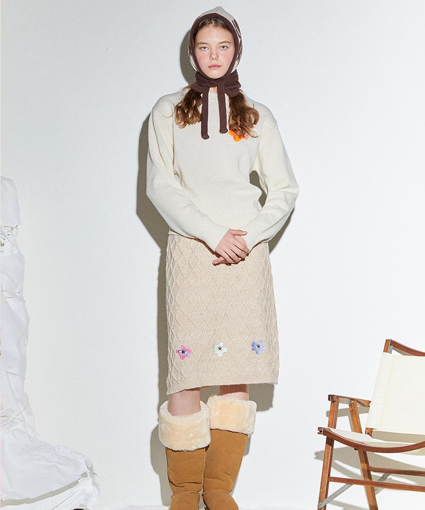 Mimi Kawi Poppy Embroidery Skirt/Cream