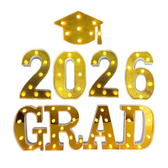 8/9Pcs 2026 Grad Light-up Letter Sign LED Marquee Letter Light Battery Powered Kindergarten High School College Graduation Party Decor