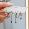 ANENJEERY Blue Zircon Drop Tassel Hoop Earrings for Women Handmade Unique 6-piece Earrings Set Party Jewelry