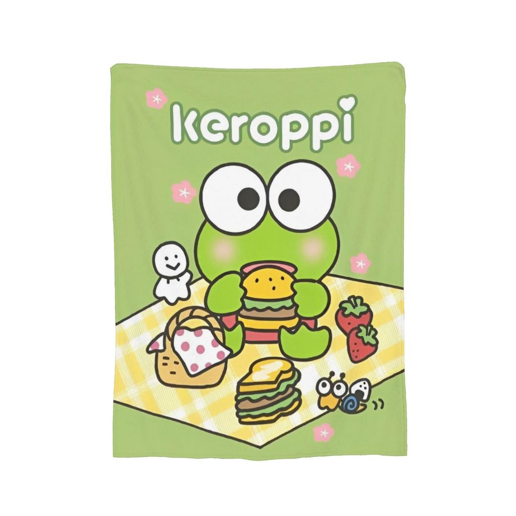 Keroppi Flannel Blankets Anime Fashion Throw Blankets for Home 125*100cm Bedspread,