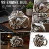 Смоляная кружка в форме двигателя V8 с нержавеющей сталью внутри Механический дизайн для домашнего офиса Настольная уникальная кофейная кружка в стиле двигателя