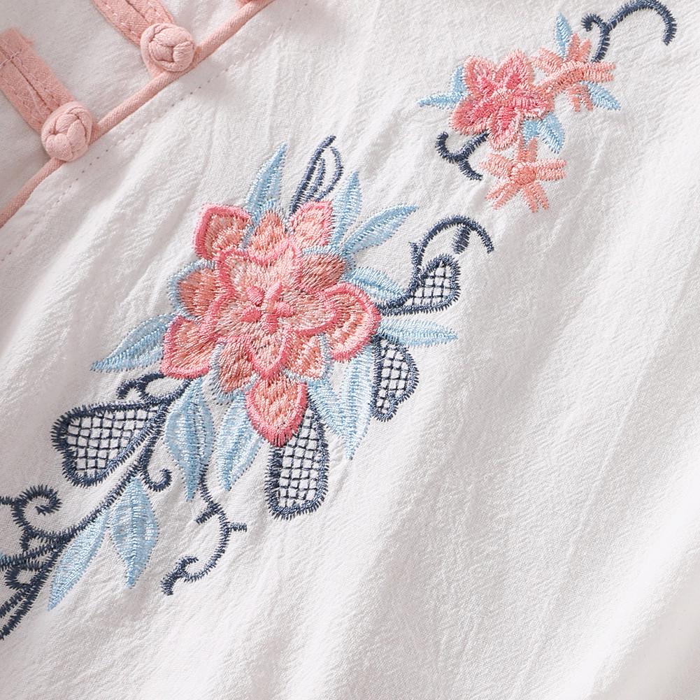 Ретро Дзен Чайная Пауза Женский Хлопковый Топ с Вышивкой - Рубашка с Коротким Рукавом в Китайском Стиле