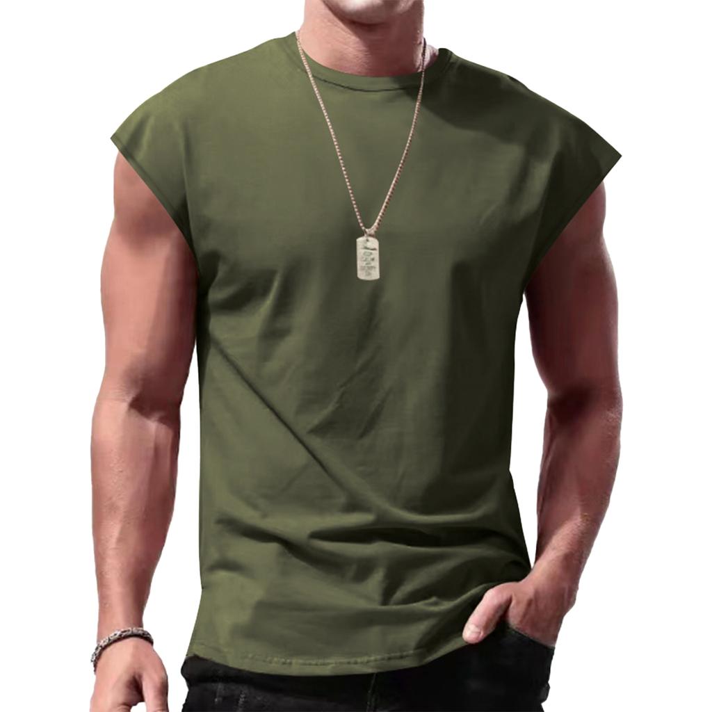 Мужская модная однотонная футболка без рукавов, повседневный жилет с круглым вырезом, топы, спортивные майки для бега, бега