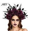 Streetwear Gothic Hairband for Women Halloween Rose Headband, Flower Leaf Crown Hair Hoops Bands, Floral Party Headpiece Cosplay Dress Up Accessories
