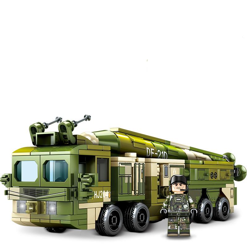 105596 406pcs Military Df-21d Medium Range Anti-ship Ballistic Missile Truck 2 Soldier Army Weapon Boy Building Blocks Toy