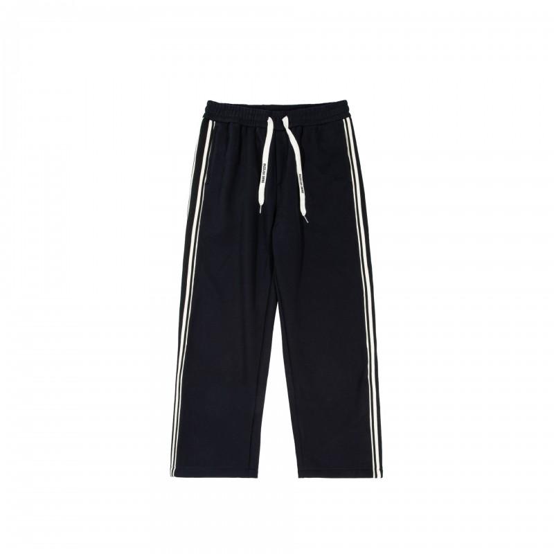 Unisex Winter Warm Fleece-Lined Straight Leg Stripe Pants Streetwear Casual Trousers Teens