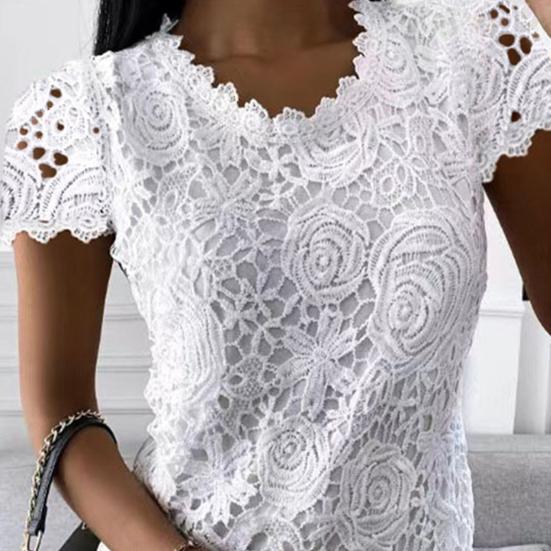 Женские топы с круглым вырезом, короткими рукавами, однотонная футболка с кружевными вставками, однотонные