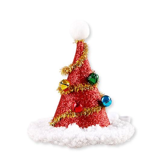 Рождественская шапка для питомца Шапка-елка с помпоном и колокольчиками Кошки Блестящая шапка Санта-Клауса с регулируемым ремешком для кошек собак Праздничные вечеринки Наряд