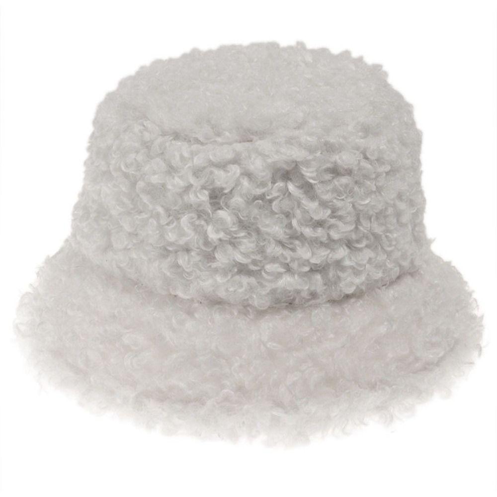 Thickened Winter Bucket Hat Solid Colors Vacation Cap Lamb Faux Fur Caps for Women Girls