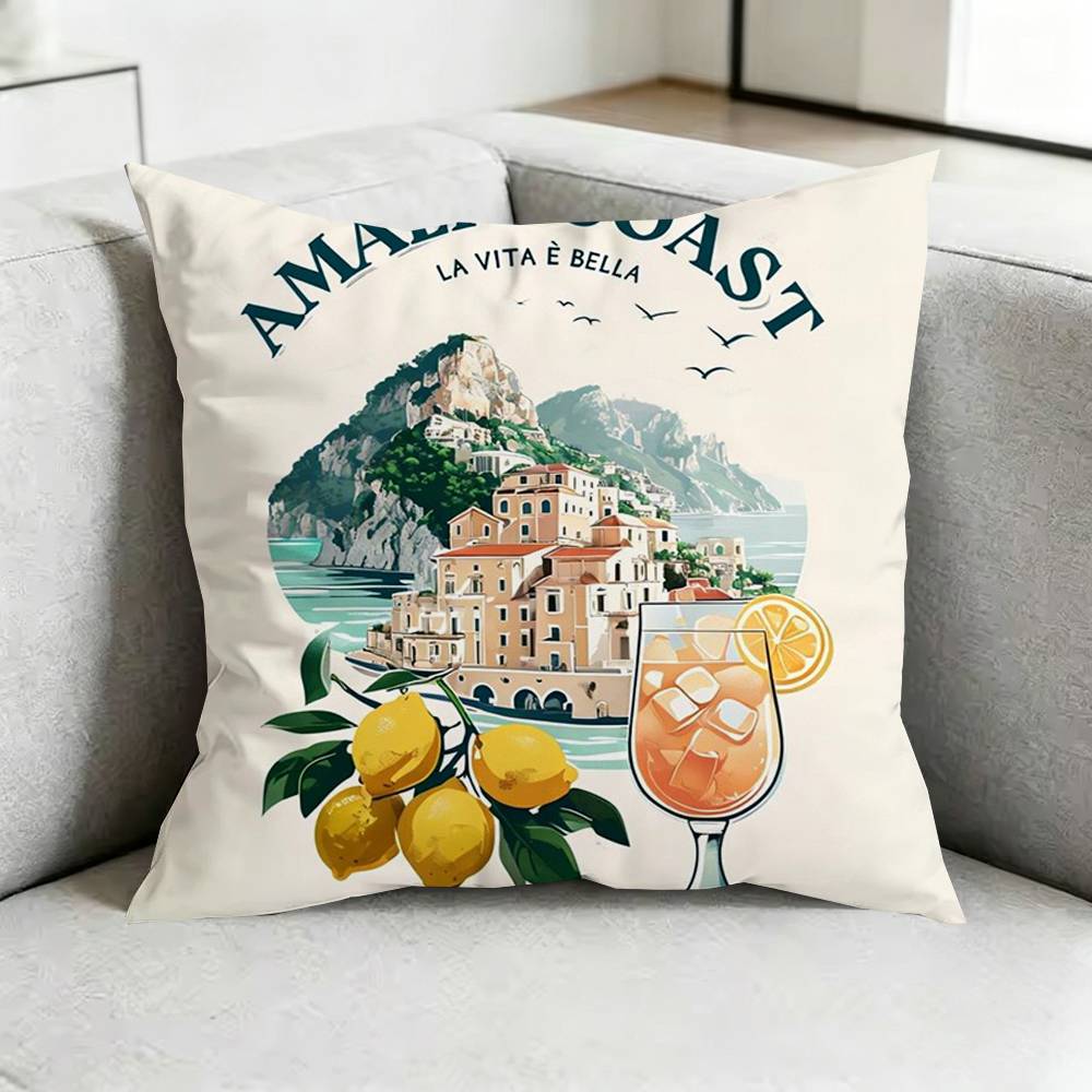 European Amalfi Coast LLemon Square DoubleSided printed Pillow Case Bedroom Bedside Pillow Sofa Cushion Cover Gift