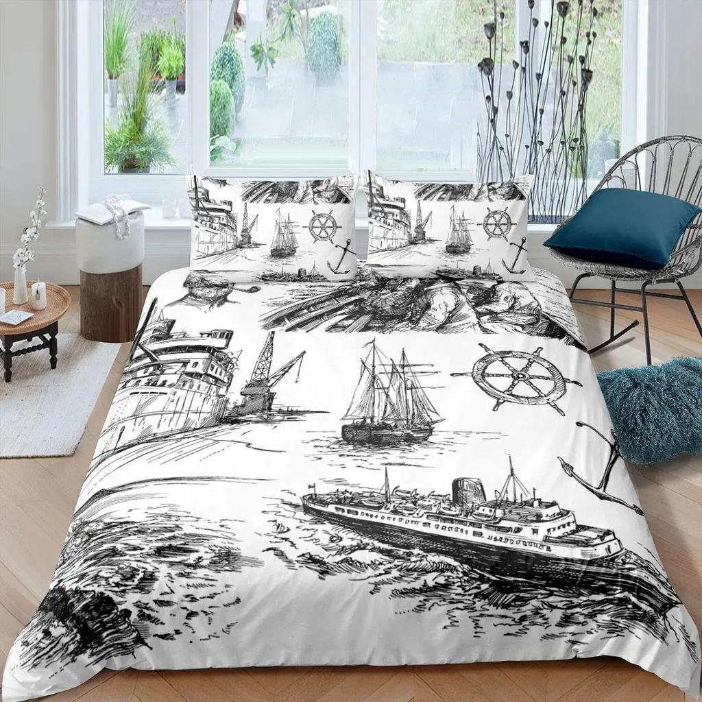 Пододеяльник с изображением парусной лодки King Queen, комплект постельного белья Coastal Sailing Boat, одеяло Sea Adventure, полиэстер, пододеяльник