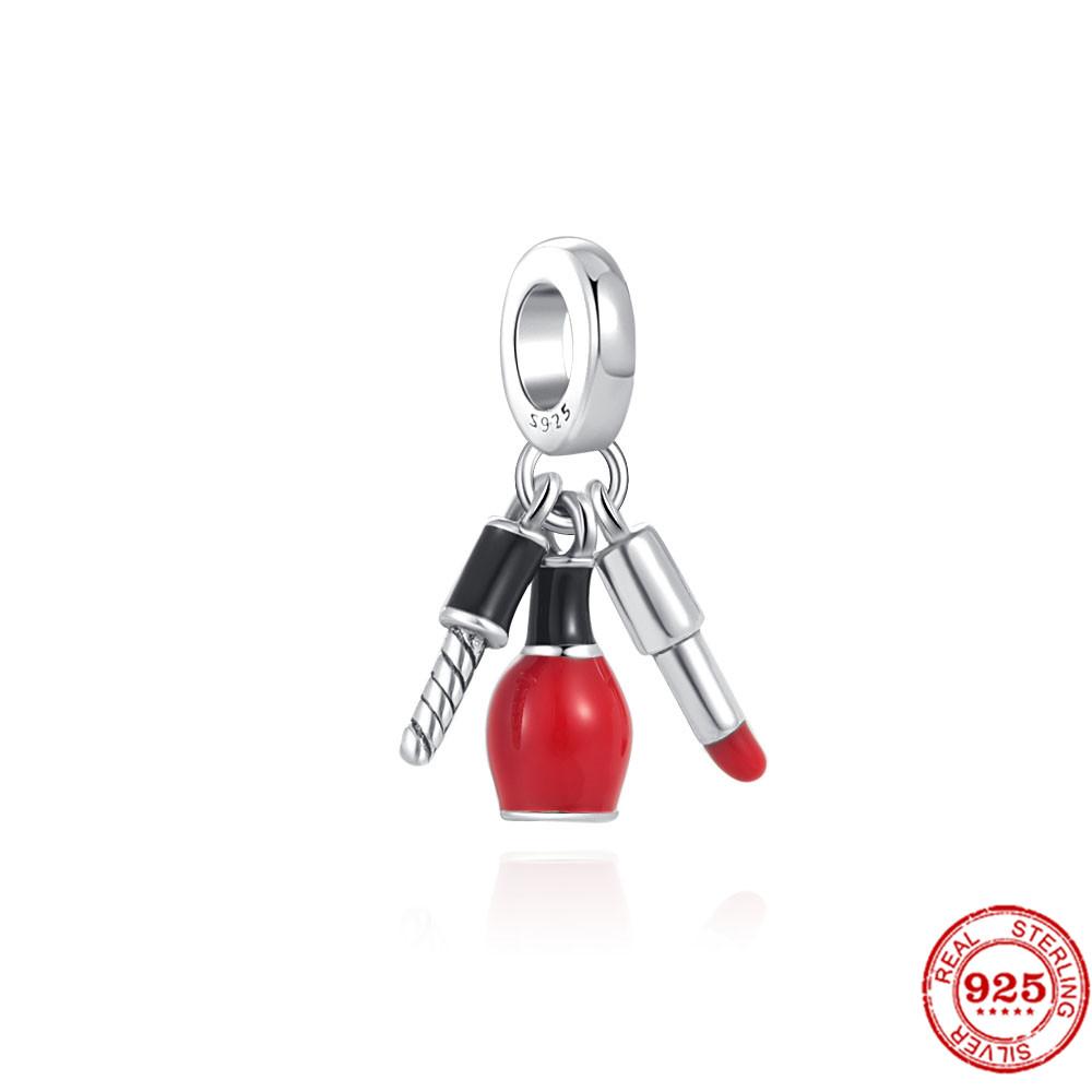 925 стерлингового серебра DIY ювелирные изделия помада высокие каблуки любовь сердце гантель яблоко шарм браслет из бисера