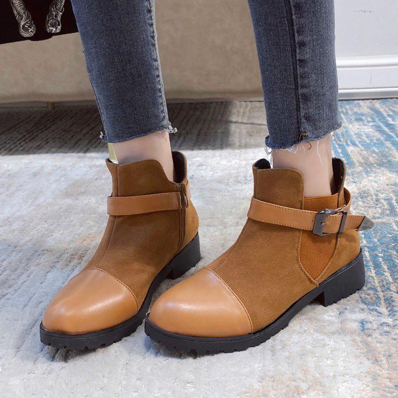 New Fashion Women Boots Autumn Winter Buckle Shoes High Heels Round Toe Platform Ankle Boots for Women Puls Size
