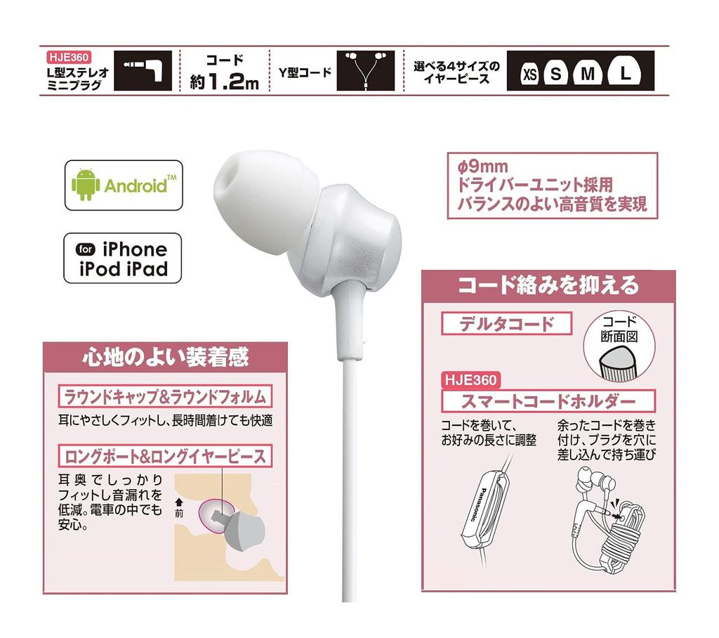 Panasonic Stereo Earphones RP-HJE360-W