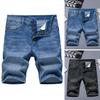 Summer Men Denim Shorts Mid-rise Button Zipper Fly Multi Pockets Short Jeans Slim Straight Male Knee-Length Short Jeans