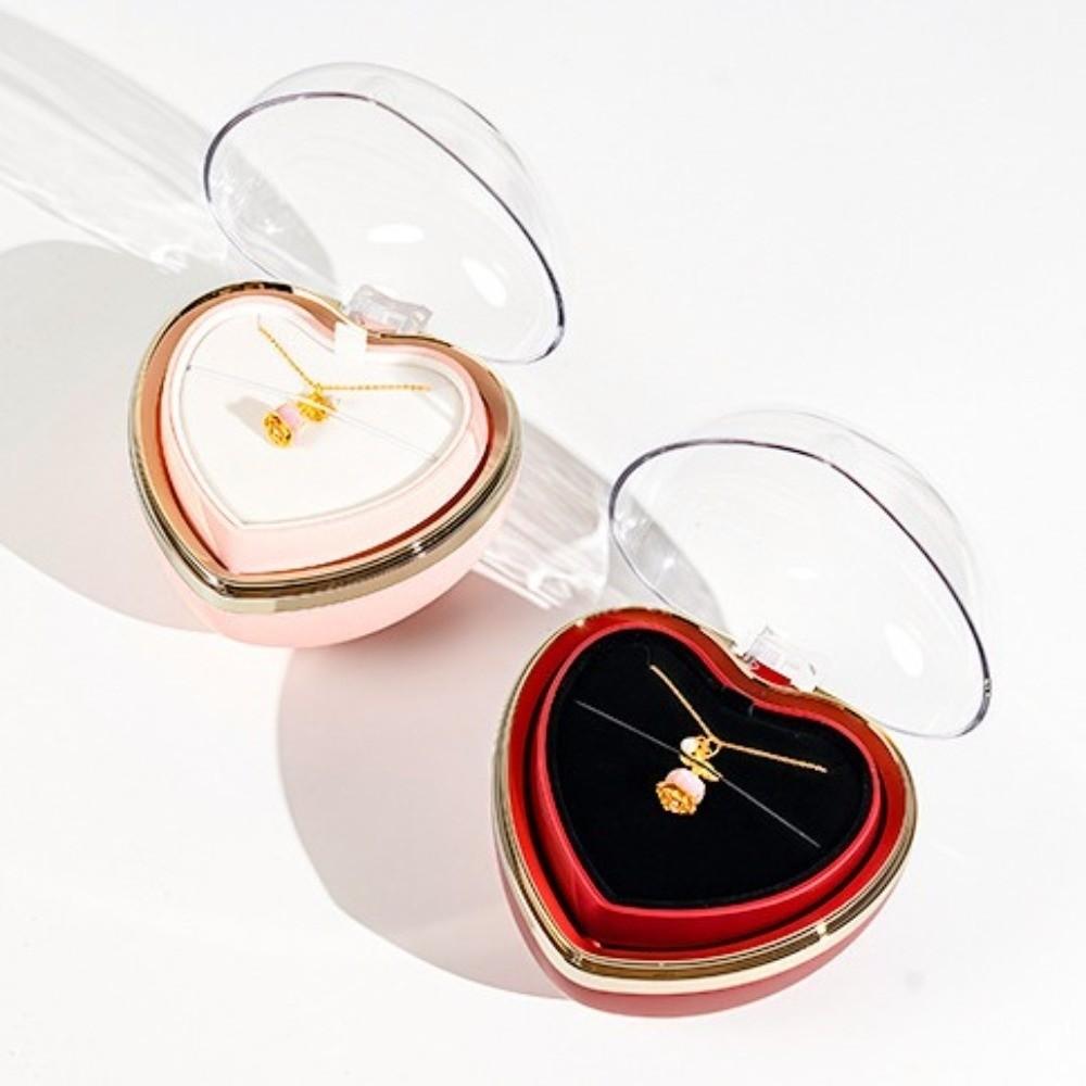 Heart Shape Preserved Flower Flip Ring Box Romantic Birthday Gift Packaging Box  Necklace