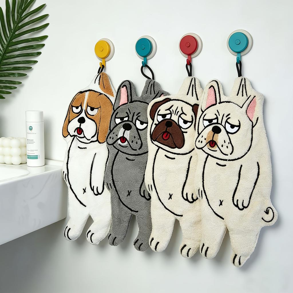 4pcs Bathroom Towels, New Creative Dog Hand Towels, For Bathroom, Kitchen, Restaurant, Kitchen Cleaning, Coral Fleece Absorbent