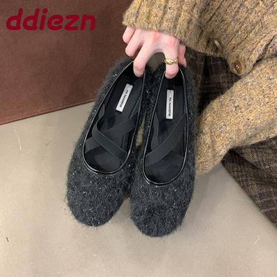 Модные женские балетки из флока с круглым носком, неглубокие, слипоны, эластичная резинка