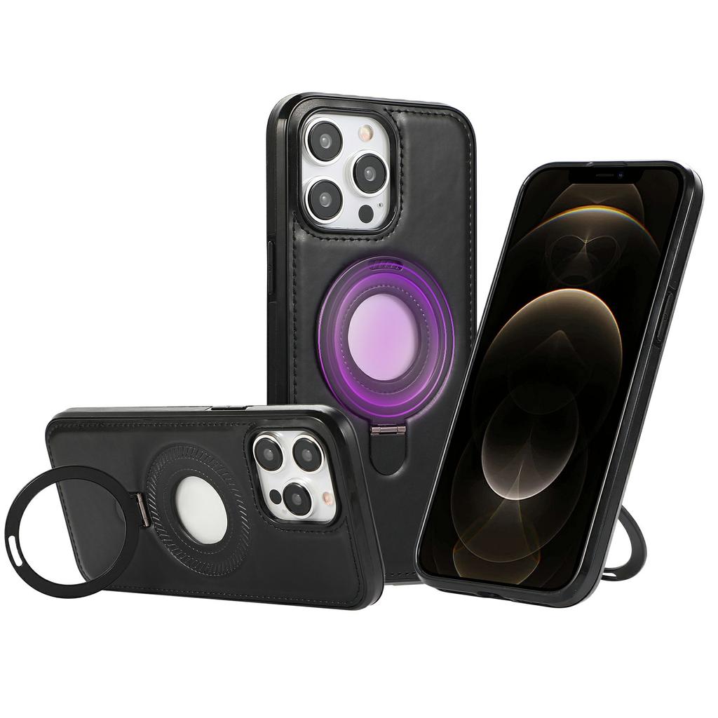 For iPhone 12 Pro Max Case Magnetic Kickstand PU Leather Coated PC+TPU Phone Cover