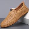 Men'S Sandals Leather Casual Hollow Leather Shoes Breathable Hole Shoes Non-Slip Soft Sole In The Elderly Father Shoes