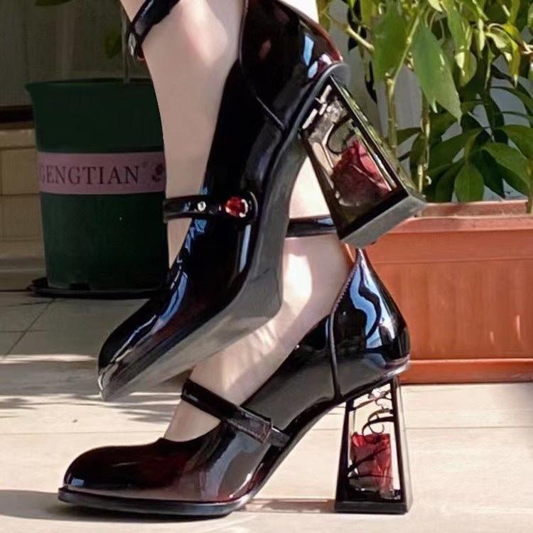 Rose Thick Heel Spring New Product Word with Mary Jane Shoes Retro Single Shoes Women