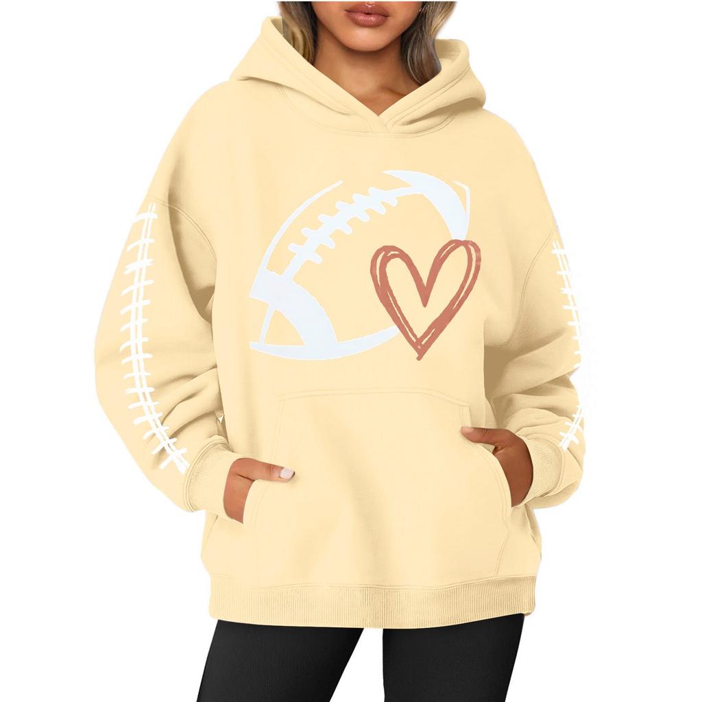 Women's Round Neck Long Sleeve Rugby Print Top Hoodie